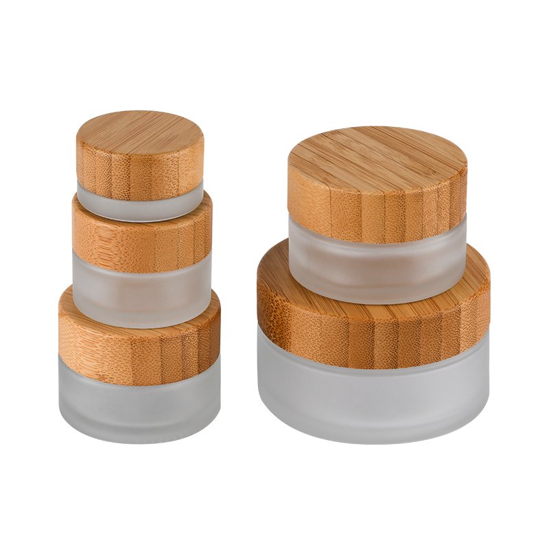 eco friendly bamboo Cosmetic Packaging 30g 50g 100g glass jar 30ml 50ml 100ml 120ml 150ml Frosted Glass Bottle with Bamboo lid