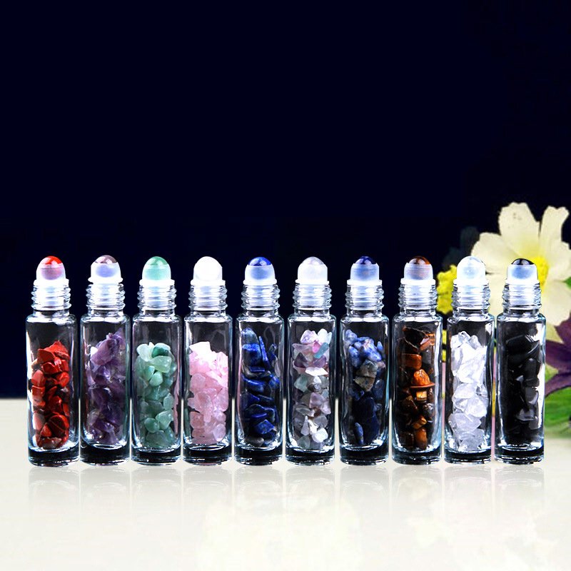 Wholesale Glass Roll On Bottle 10ml Gemstone Glitter Essential Oil Roller Bottles