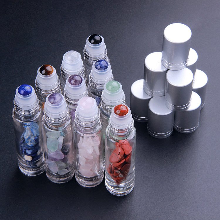 Wholesale Glass Roll On Bottle 10ml Gemstone Glitter Essential Oil Roller Bottles