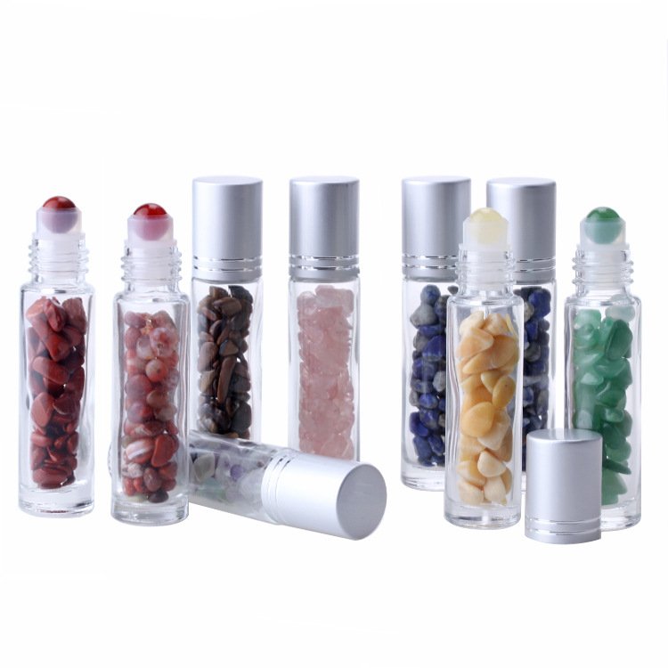 Wholesale Glass Roll On Bottle 10ml Gemstone Glitter Essential Oil Roller Bottles
