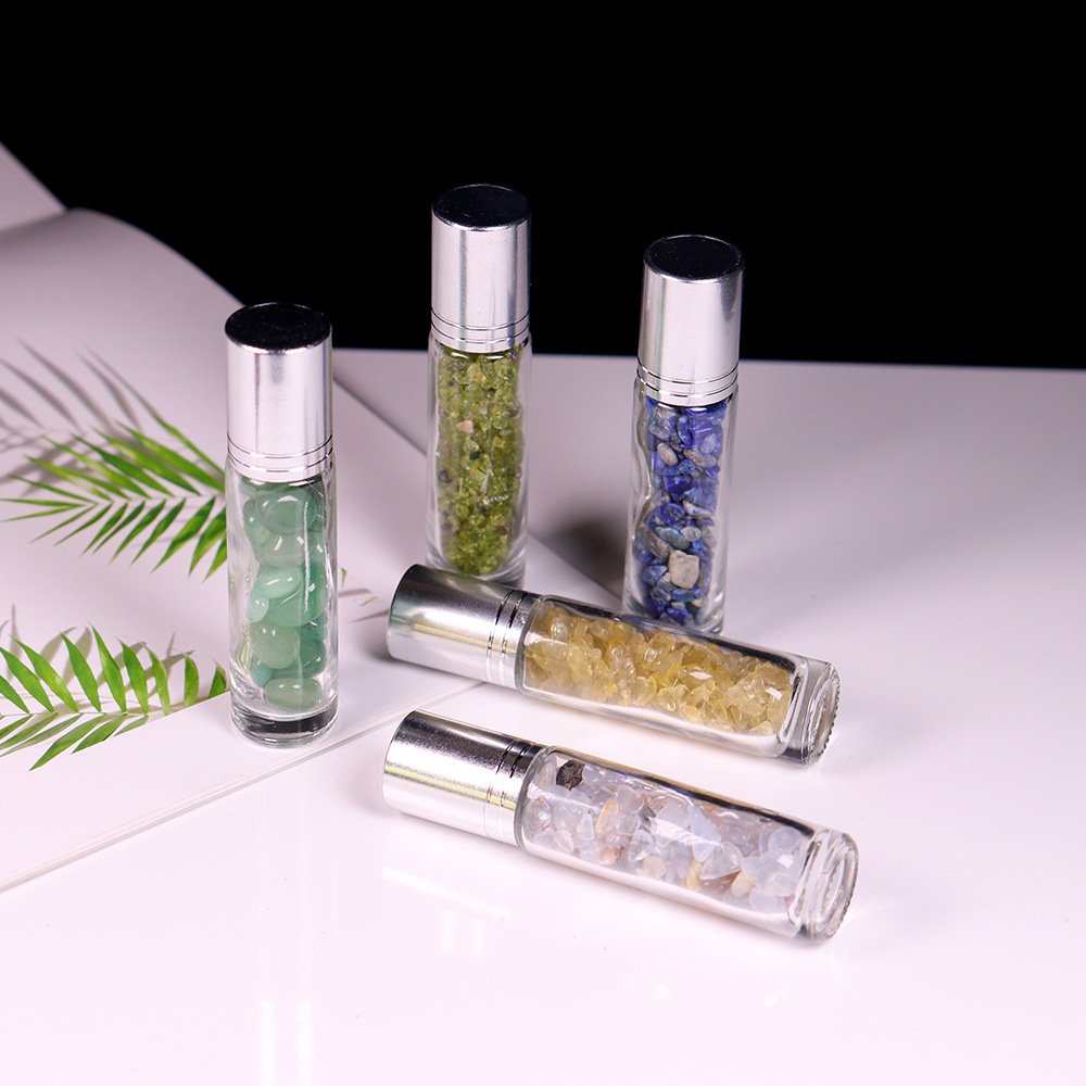 Wholesale Glass Roll On Bottle 10ml Gemstone Glitter Essential Oil Roller Bottles