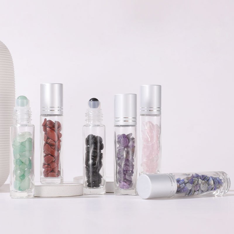 Wholesale Glass Roll On Bottle 10ml Gemstone Glitter Essential Oil Roller Bottles