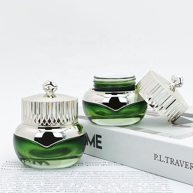 Custom Makeup Bottle Dark Green Gradient Jar 50g capacity jar set glass bottle