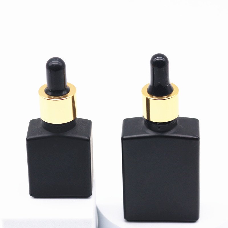 15ml 30ml 50ml 100ml Square Matte Black Glass Dropper Bottles Flat Shoulder Frosted Essential Oil Glass Bottle for Cosmetic