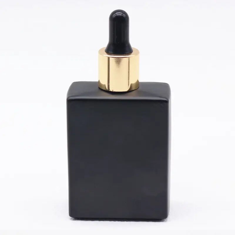 15ml 30ml 50ml 100ml Square Matte Black Glass Dropper Bottles Flat Shoulder Frosted Essential Oil Glass Bottle for Cosmetic