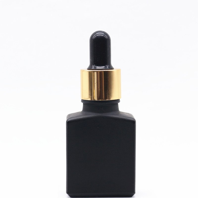 15ml 30ml 50ml 100ml Square Matte Black Glass Dropper Bottles Flat Shoulder Frosted Essential Oil Glass Bottle for Cosmetic