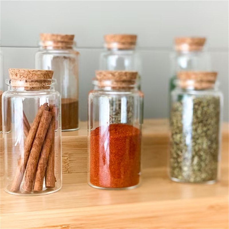 food storage container box set kitchen accessories 80ml Clear Borosilicate Glass spice Vials with Cork Stoppers