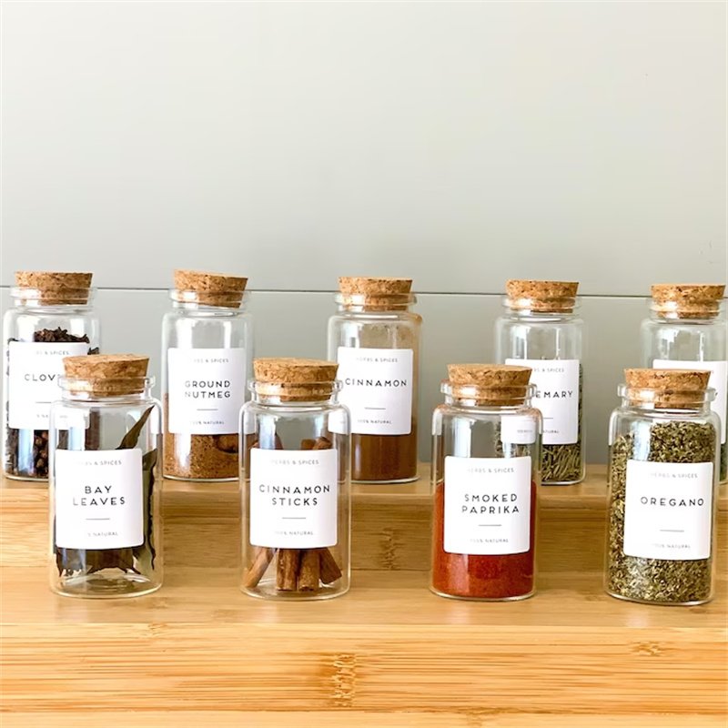 food storage container box set kitchen accessories 80ml Clear Borosilicate Glass spice Vials with Cork Stoppers