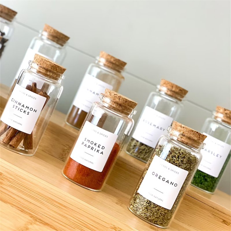 food storage container box set kitchen accessories 80ml Clear Borosilicate Glass spice Vials with Cork Stoppers