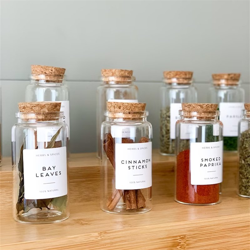 food storage container box set kitchen accessories 80ml Clear Borosilicate Glass spice Vials with Cork Stoppers