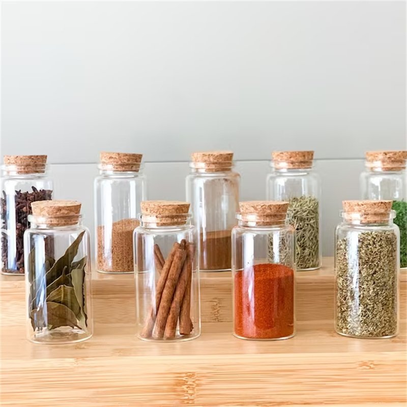 food storage container box set kitchen accessories 80ml Clear Borosilicate Glass spice Vials with Cork Stoppers