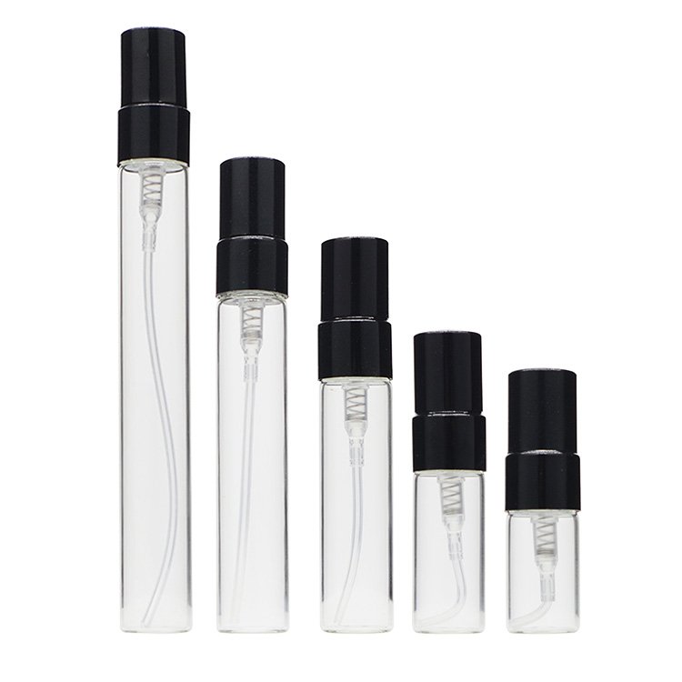 Wholesale Flacon De Parfum Clear 2ml 3ml 5ml 10ml Sample Atomizer Perfume Spray Glass Bottles Gift with Black Cap