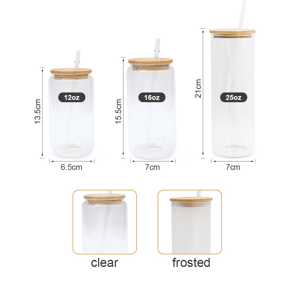 USA 12oz 16oz sublimation blank transparent clear frosted color iced beer wine coffee glass tumbler bottle glass cup with lid
