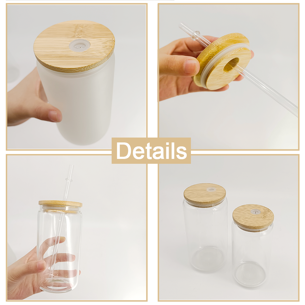 USA 12oz 16oz sublimation blank transparent clear frosted color iced beer wine coffee glass tumbler bottle glass cup with lid