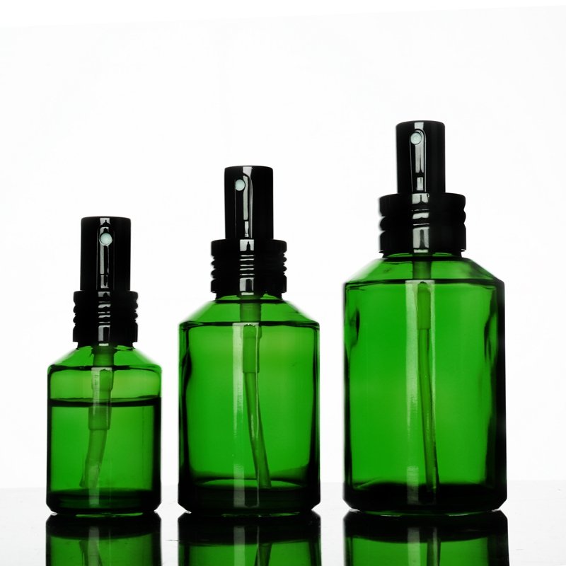 China Manufacturer luxury 50ml 125ml flat shoulder empty glass perfume bottles with mist spray and black lid