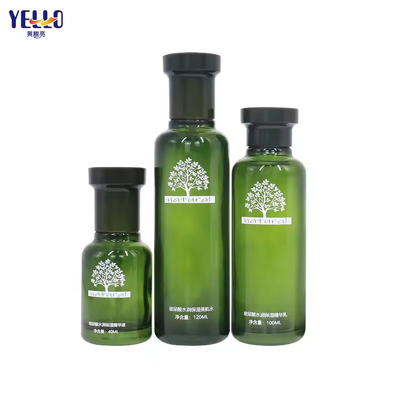 Factory Price Glass Empty Cylinder Shape 50Ml 100Ml 120Ml Green Lotion Pump Bottle With Lips