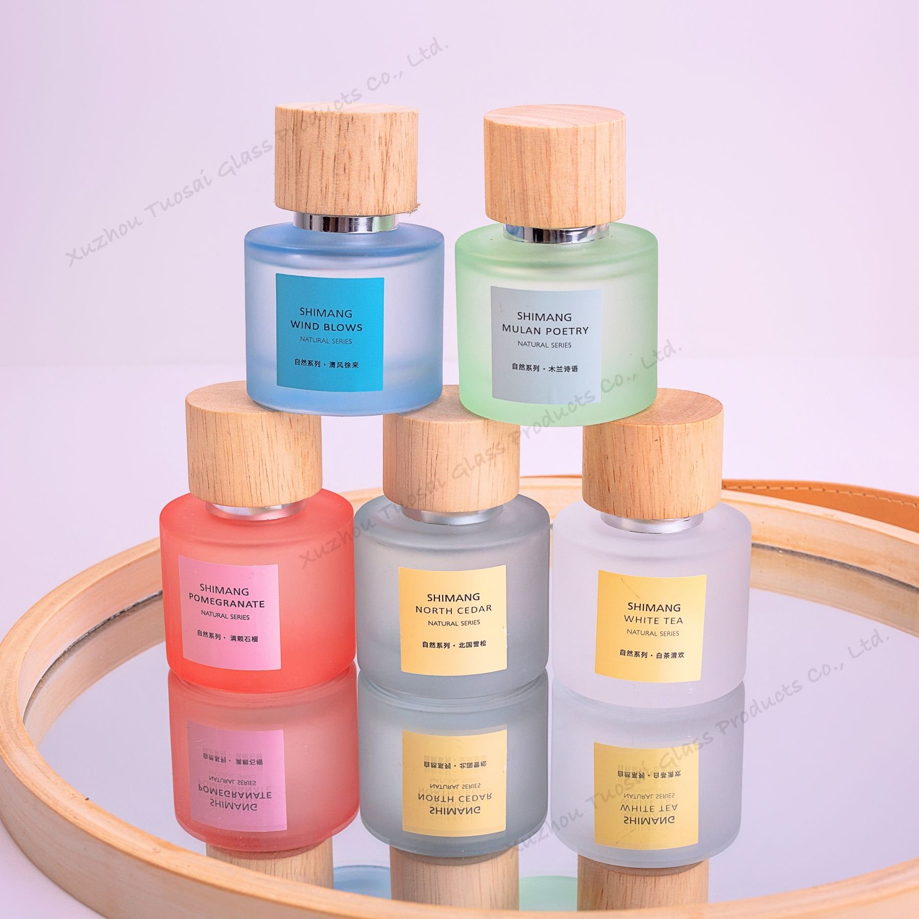 30ml 50ml 100ml spray perfume bottle empty vintage green red blue frost modern smoky round perfume glass bottle with wooden lid