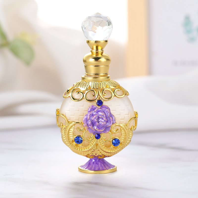 10ml Patented Metal Zinc Alloy Flower Perfume Bottle Empty Glass Essential 0il Attar Refillable Bottles#81160