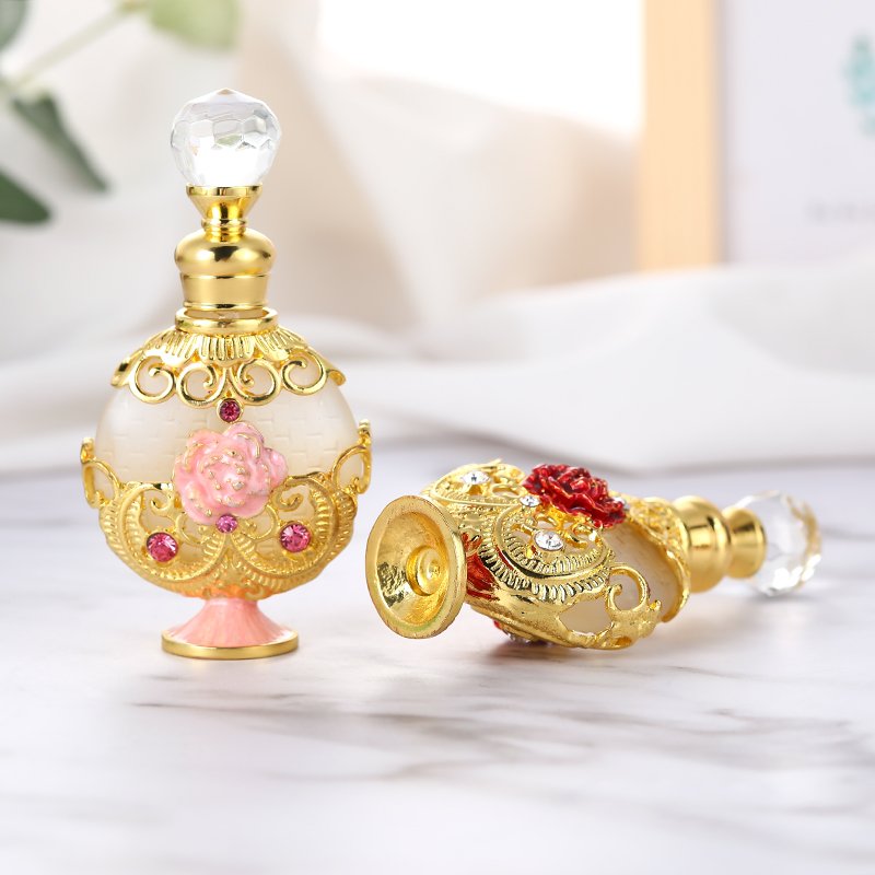 10ml Patented Metal Zinc Alloy Flower Perfume Bottle Empty Glass Essential 0il Attar Refillable Bottles#81160