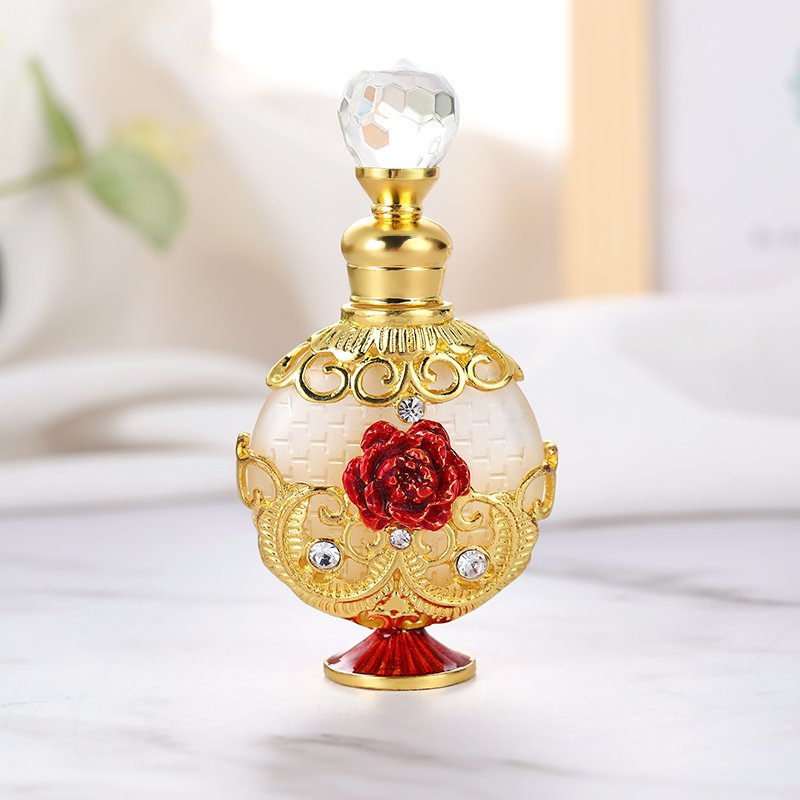 10ml Patented Metal Zinc Alloy Flower Perfume Bottle Empty Glass Essential 0il Attar Refillable Bottles#81160
