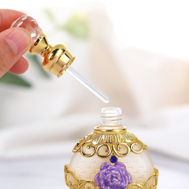 10ml Patented Metal Zinc Alloy Flower Perfume Bottle Empty Glass Essential 0il Attar Refillable Bottles#81160