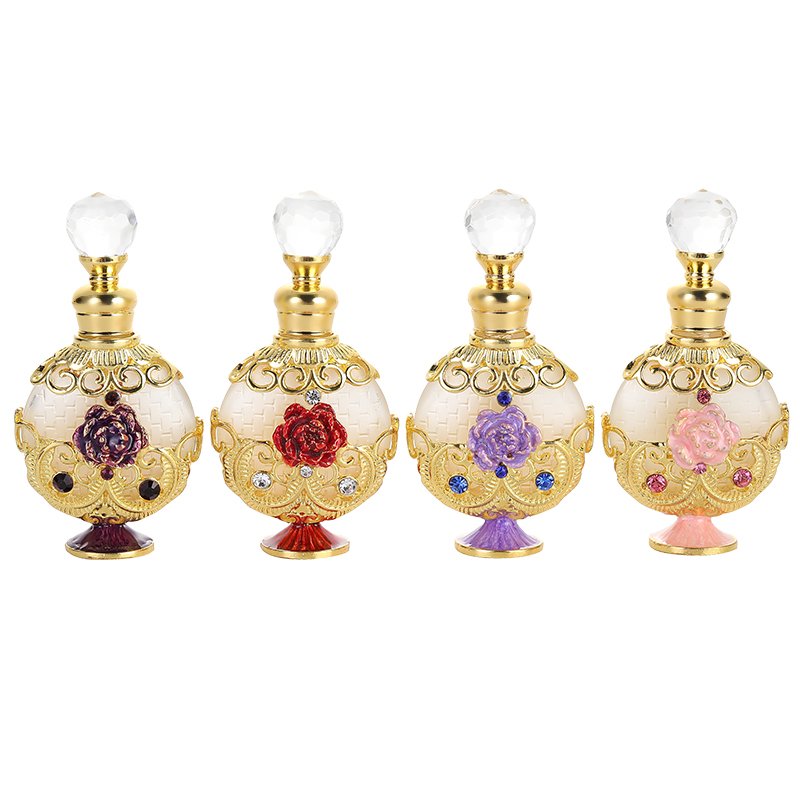 10ml Patented Metal Zinc Alloy Flower Perfume Bottle Empty Glass Essential 0il Attar Refillable Bottles#81160