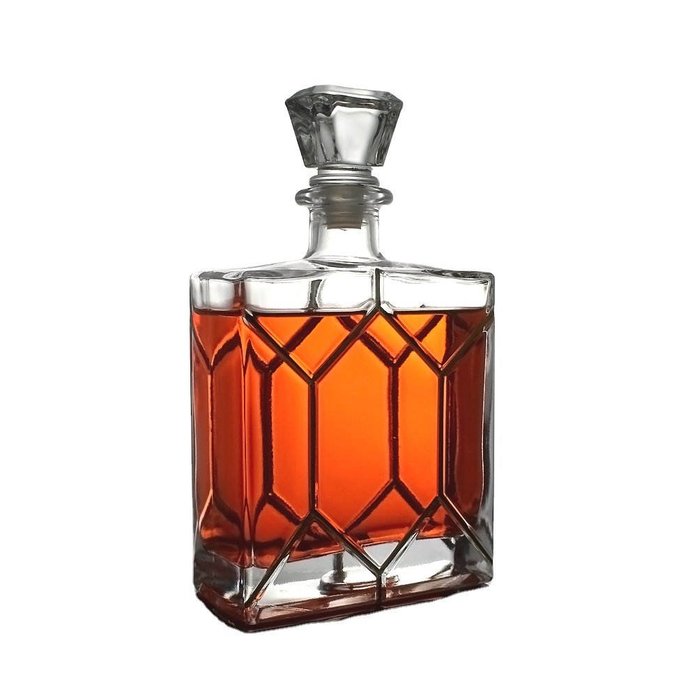 custom design high quality square shape 750ML whisky tequila brandy vodka glass bottle empty clear glass bottle
