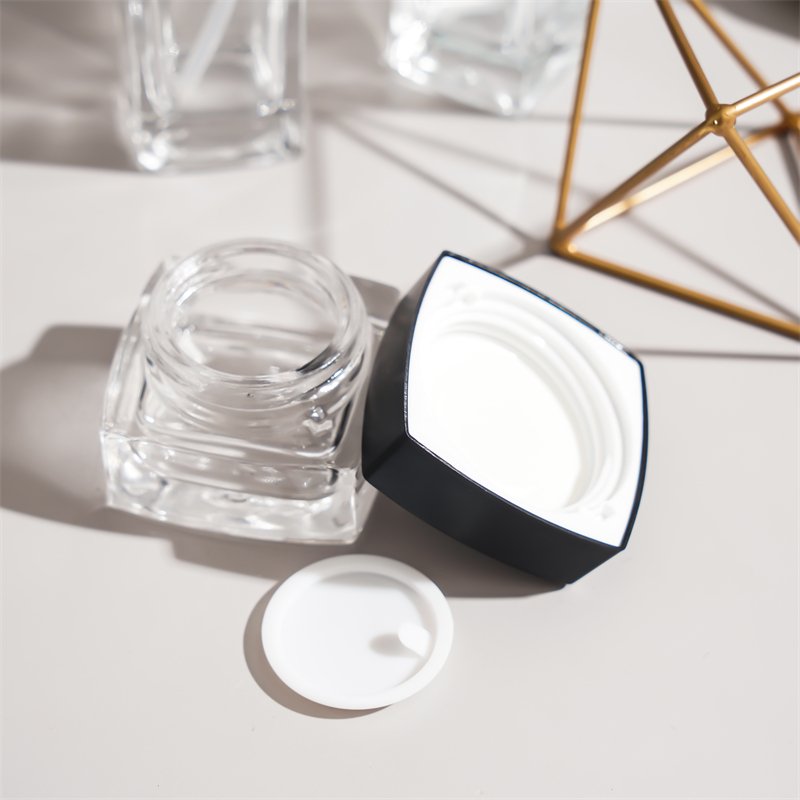 100ml 120ml Glass Toner Lotion Bottle 30g 50g Cream Jar Frosted Clear Body Black lid Cosmetic Packaging Set Square Glass Bottle