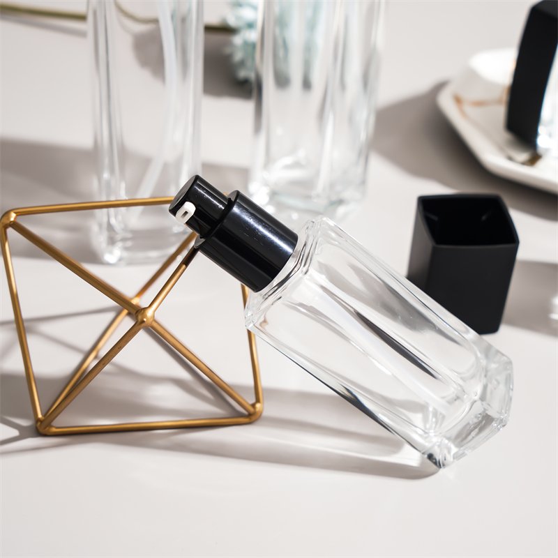 100ml 120ml Glass Toner Lotion Bottle 30g 50g Cream Jar Frosted Clear Body Black lid Cosmetic Packaging Set Square Glass Bottle