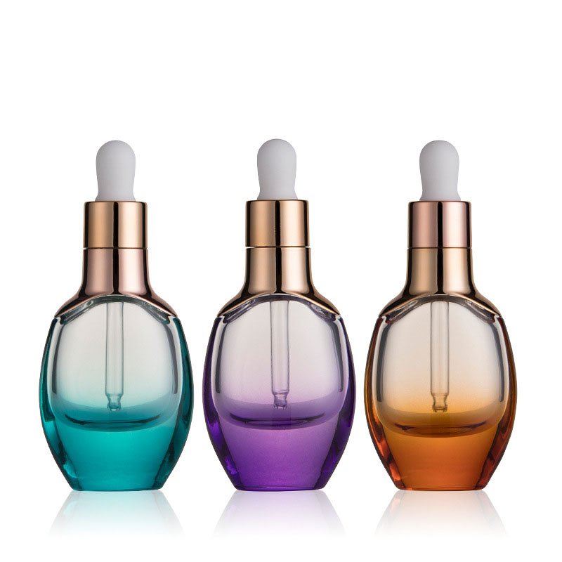 Sample free 30 ml 1 oz cosmetic colored glass eye essential oil dropper bottles with rubber head dropper