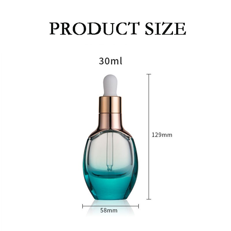 Sample free 30 ml 1 oz cosmetic colored glass eye essential oil dropper bottles with rubber head dropper