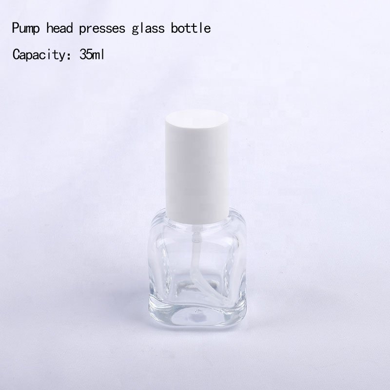 High Grade Cosmetics Sub-emulsion Bottle 30ml transparent square Glass Bottle with white pump lid