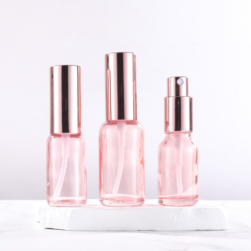 5ml 10ml 15ml 30ml 50ml 100ml 2oz 4OZ fine mist Pink glass spray perfume bottle with aluminum rose gold sprayer