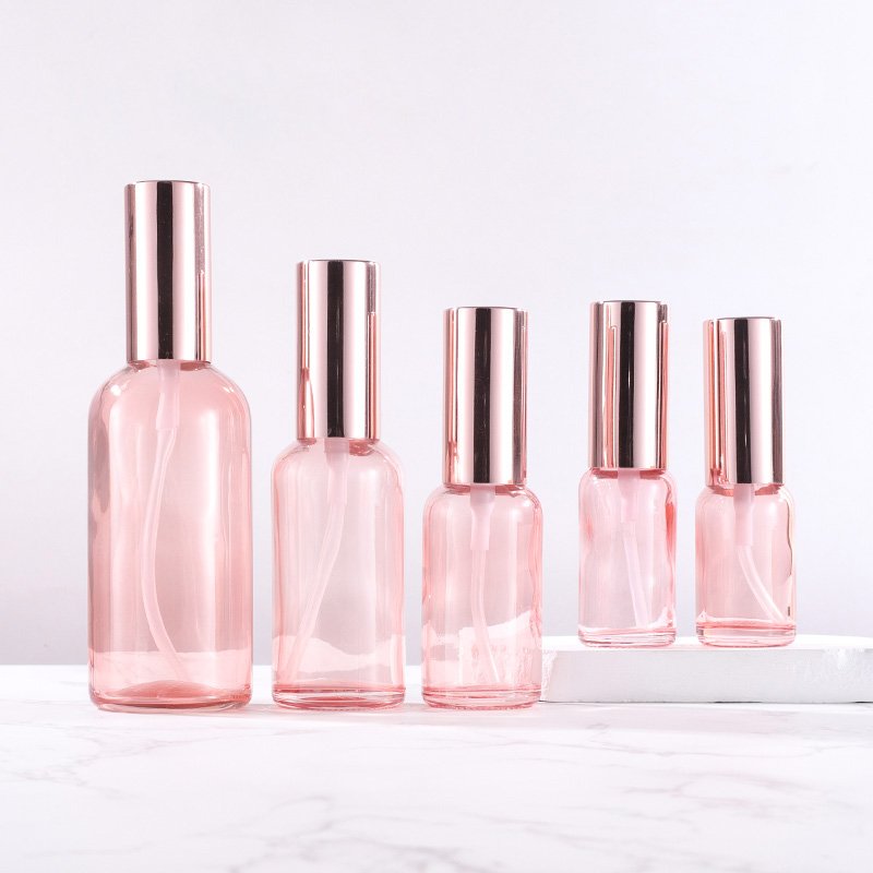 5ml 10ml 15ml 30ml 50ml 100ml 2oz 4OZ fine mist Pink glass spray perfume bottle with aluminum rose gold sprayer