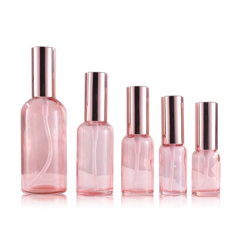 5ml 10ml 15ml 30ml 50ml 100ml 2oz 4OZ fine mist Pink glass spray perfume bottle with aluminum rose gold sprayer