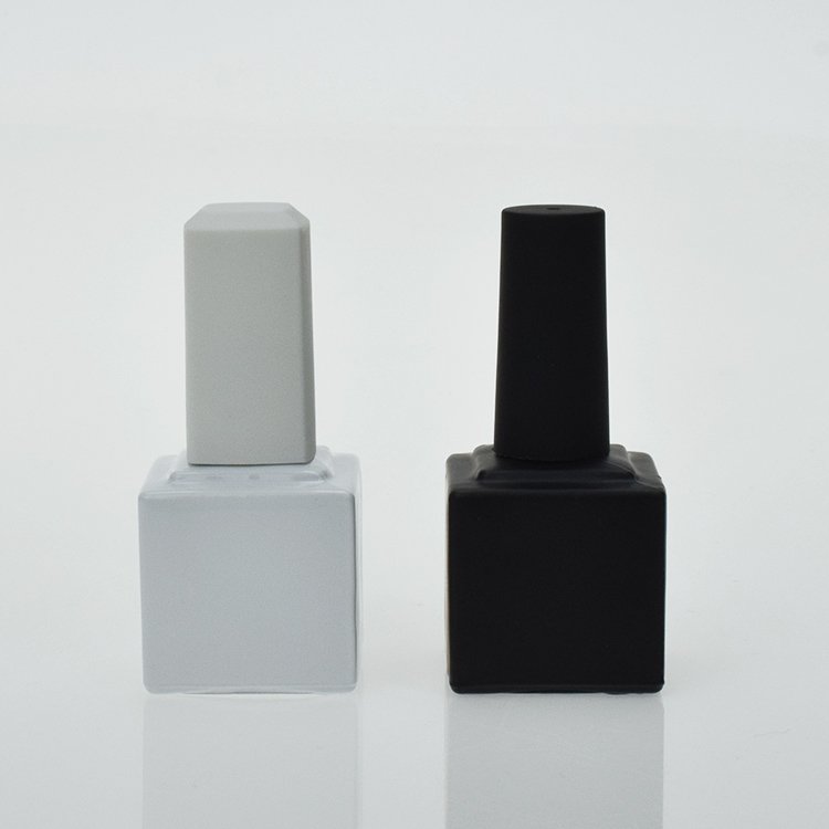 10ml Matte Black Uv Sunlight Block Glossy Black Enamel Glue Packaging Vial Empty Nail Polish Oil Square Glass Bottle With Brush