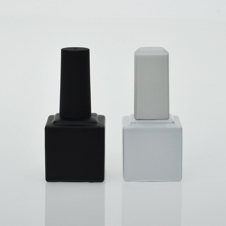 10ml Matte Black Uv Sunlight Block Glossy Black Enamel Glue Packaging Vial Empty Nail Polish Oil Square Glass Bottle With Brush