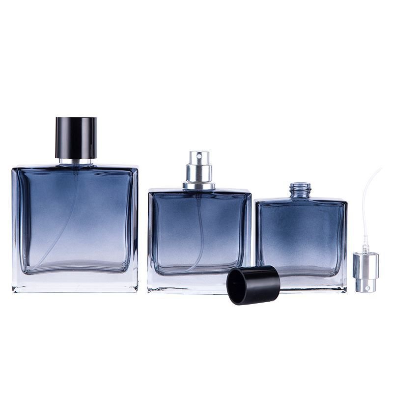 Wholesale 30ml 50 Ml Frosted Matte Blue Perfume Glass Bottle Special Shape Pump Spray Glass Bottle Customization
