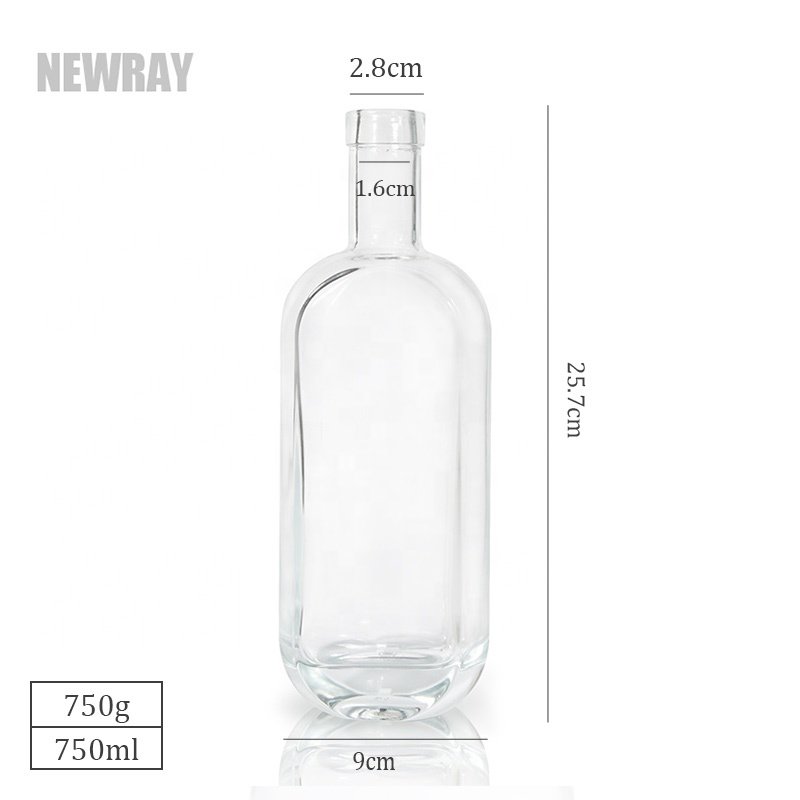 Empty Spirit Bottle 500ml 750ml 1000ml Round Shape Gin Rum Vodka Whisky Glass Bottle for Liquor