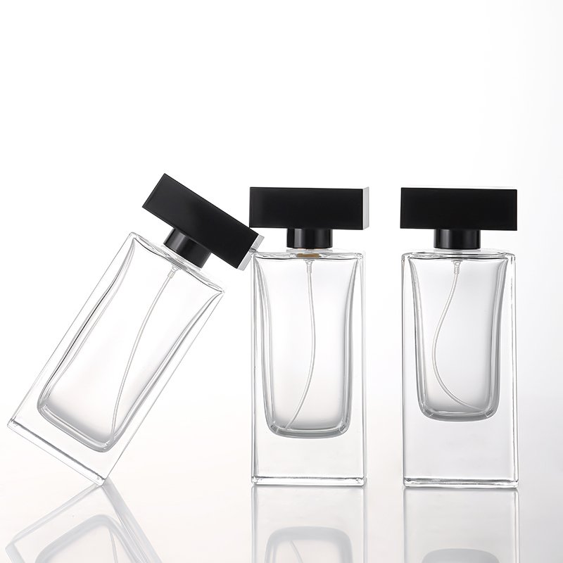 New Arrival 100ml Design Clear Refillable Atomizer Perfume Glass Bottle With Boxes Rectangle Spray Bottles