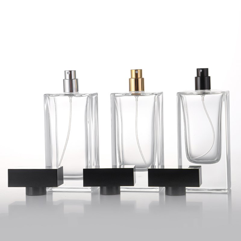 New Arrival 100ml Design Clear Refillable Atomizer Perfume Glass Bottle With Boxes Rectangle Spray Bottles