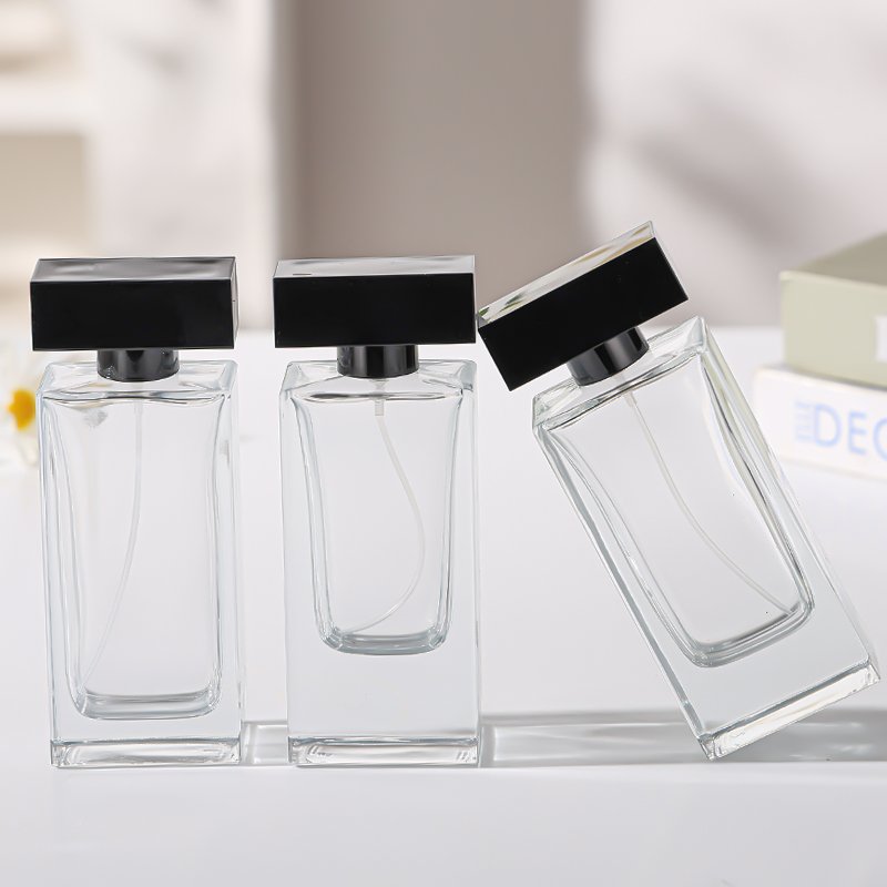 New Arrival 100ml Design Clear Refillable Atomizer Perfume Glass Bottle With Boxes Rectangle Spray Bottles