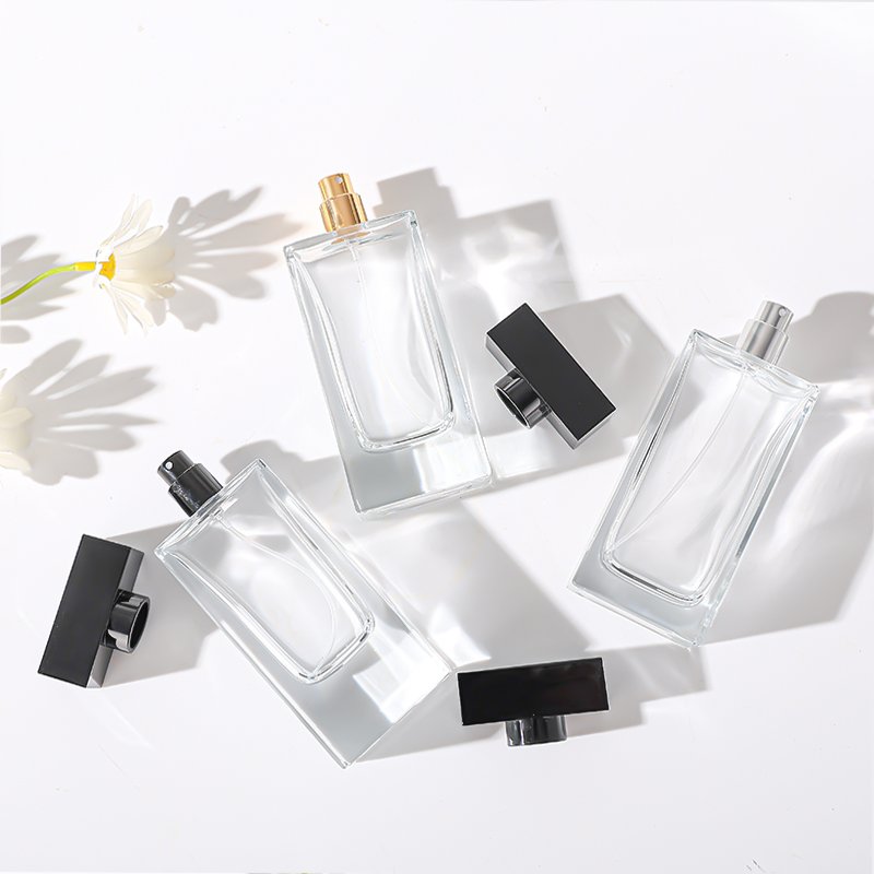 New Arrival 100ml Design Clear Refillable Atomizer Perfume Glass Bottle With Boxes Rectangle Spray Bottles