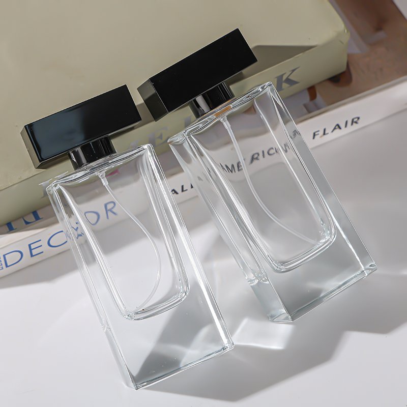 New Arrival 100ml Design Clear Refillable Atomizer Perfume Glass Bottle With Boxes Rectangle Spray Bottles