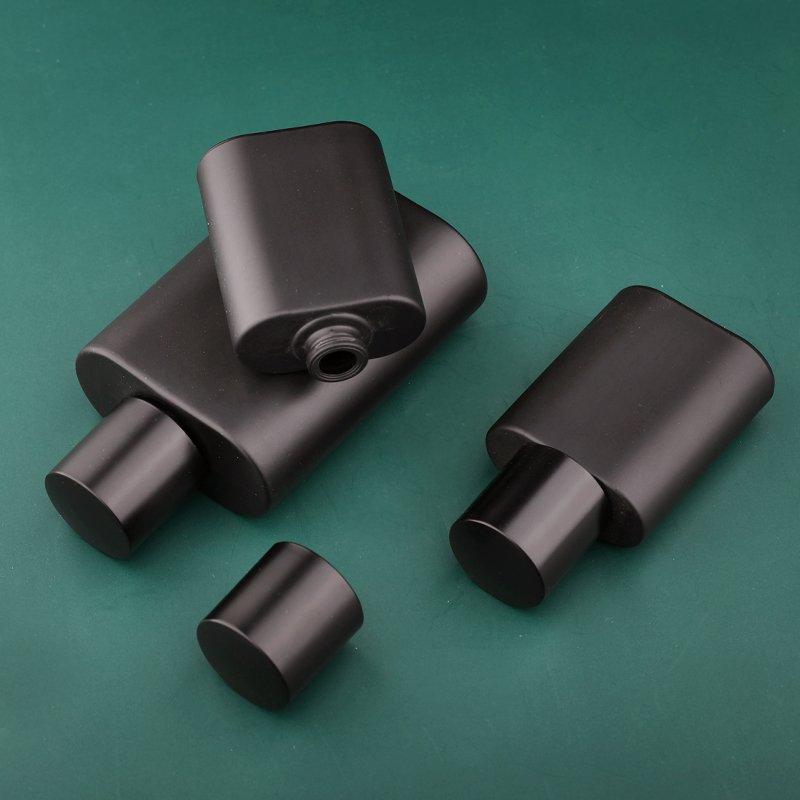 High Quality Matt Black Perfume Glass Bottle Round Cap 30ml Capacity Cosmetics Packaging 50ml 100ml Cover Styles Available