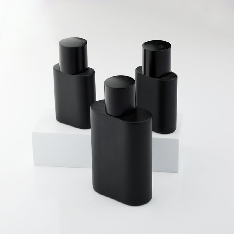 High Quality Matt Black Perfume Glass Bottle Round Cap 30ml Capacity Cosmetics Packaging 50ml 100ml Cover Styles Available