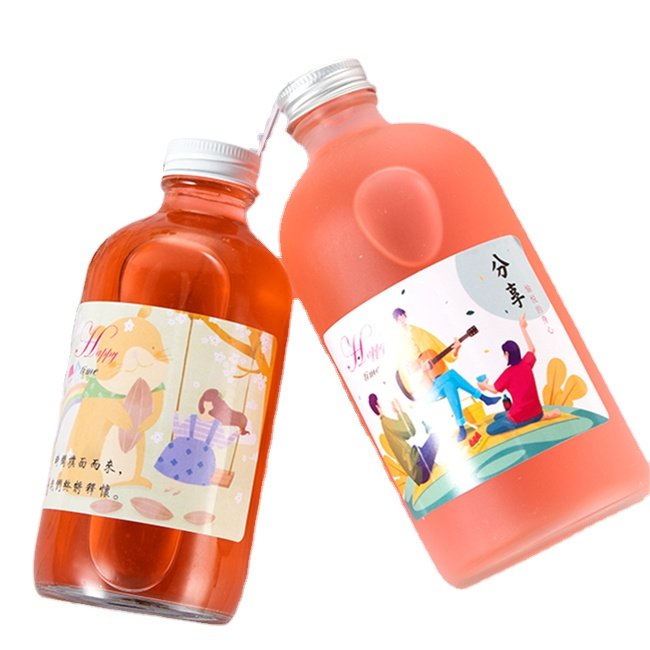 Wholesale 250ml 500ml 1L Clear Frosted Glass Beverage Bottles with Aluminum Lid for Kombucha Cold Brew Juice Drinking Beverages