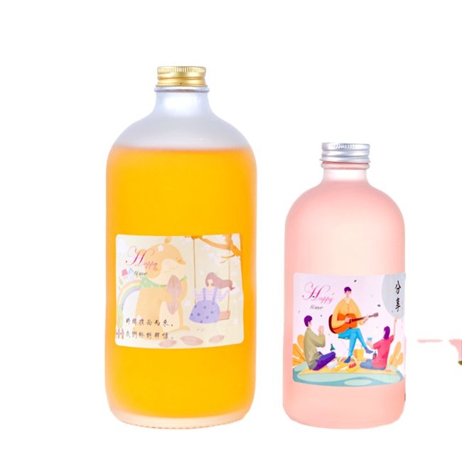 Wholesale 250ml 500ml 1L Clear Frosted Glass Beverage Bottles with Aluminum Lid for Kombucha Cold Brew Juice Drinking Beverages
