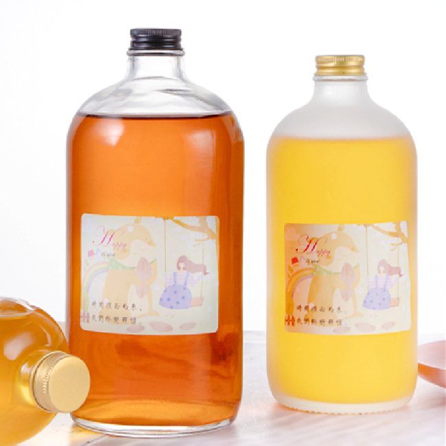 Wholesale 250ml 500ml 1L Clear Frosted Glass Beverage Bottles with Aluminum Lid for Kombucha Cold Brew Juice Drinking Beverages