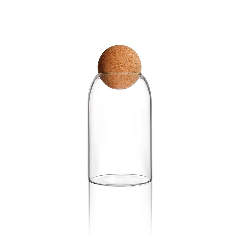 2023 Hot Sale Round ball cork stopper glass bottles sealed jar with lid flower tea grain jar round transparent storage tank